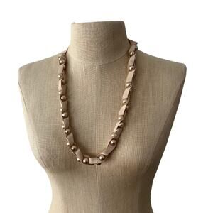 Stella & Dot Olivia Pearl & Ribbon Neck Tie Necklace in Champagne – Preppy Chic
